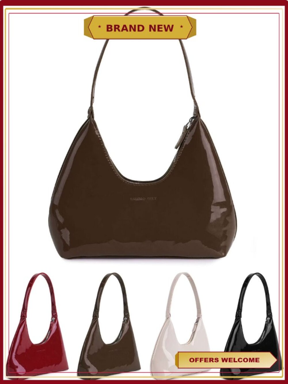 LAVA Hobo Shoulder Bag PU Crescent Top Handle Zipper Purse